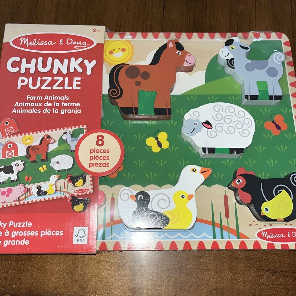 Melissa & Doug Farm Animals Wooden Chunky Puzzle New Sealed